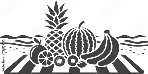 Tropical Fruit Vector Illustration Black and White Exotic Food Design