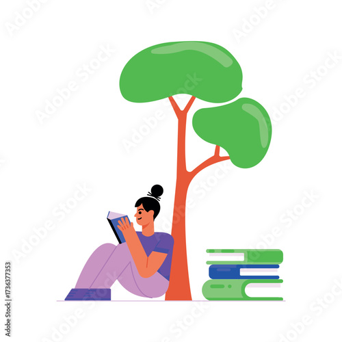 Classic flat style icon of outdoor study