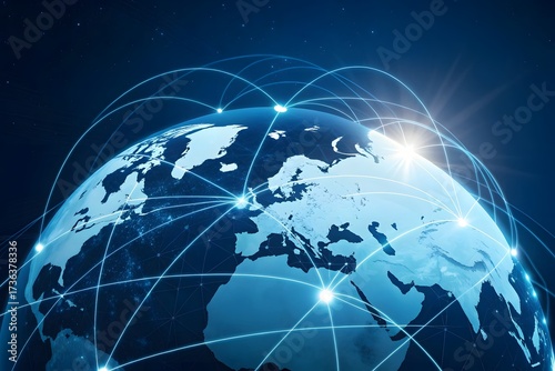 Global Network Connections on Earth at Night globe