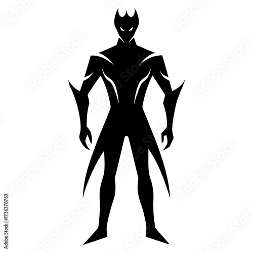 Stylized silhouette of a fierce supernatural being with a crown and sharp edges