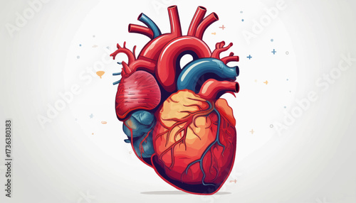 A vibrant, detailed illustration of a human heart, showcasing its anatomical structure and vessels.