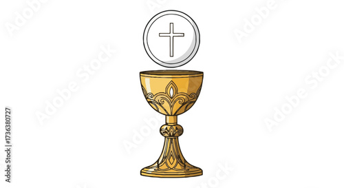 Golden Chalice and Consecrated Host with Cross for Religious Celebration, Holy Communion, and All Saints' Day Mass