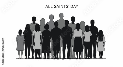 All Saints' Day gathering of diverse people silhouettes representing remembrance, community, spirituality, and commemoration