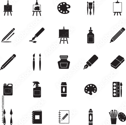  Art Painting and Drawing Icons Silhouette Set