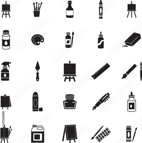 Essential Art Painting and Drawing Icons Silhouette Set