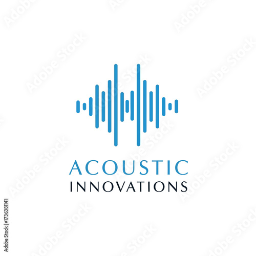 A blue sound wave graphic with the text "ACOUSTIC INNOVATIONS" below it, representing audio technology and sound.