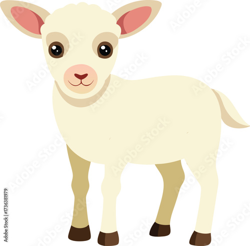 Cute cartoon vector illustration of a small white lamb standing peacefully