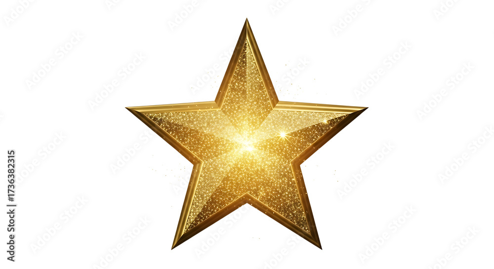 Obraz premium Glowing golden five-pointed star shining brightly with a warm radiant glow and light effects
