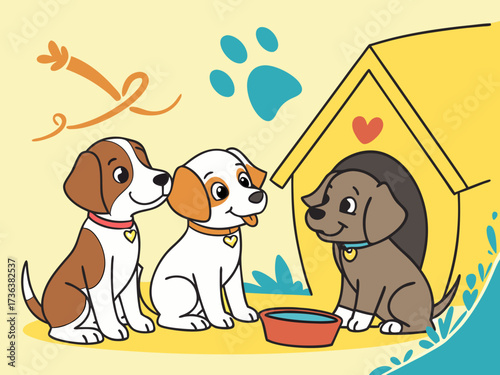 Three adorable puppies, Shelter dogs, take a dog home, pets, shelter for dogs and cats, faithful friend for advertising, for banners. High quality