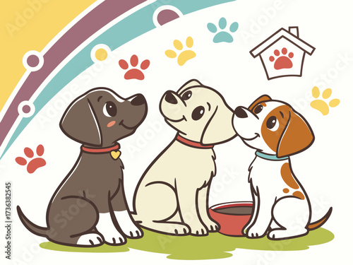 Three adorable puppies, Shelter dogs, take a dog home, pets, shelter for dogs and cats, faithful friend for advertising, for banners. High quality