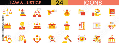Law and justice icons collection for legal concepts and courtroom themes vector