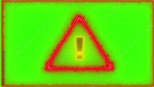 Red warning sign animation on green screen, perfect for warning signs, alerts, caution messages