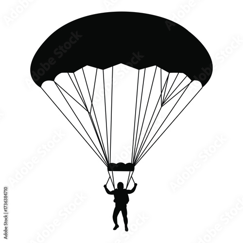 Vector art of silhouette of a skydiver with parachute