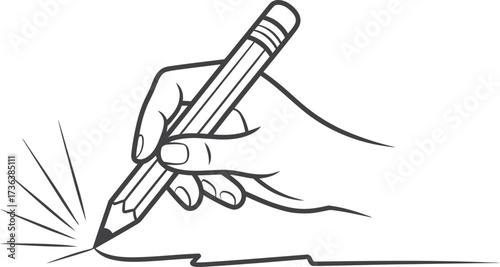 Hand holding a pencil drawing a line on paper with graphite dust