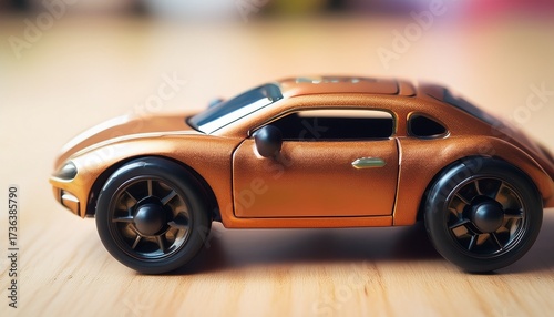 a toy car with black wheels