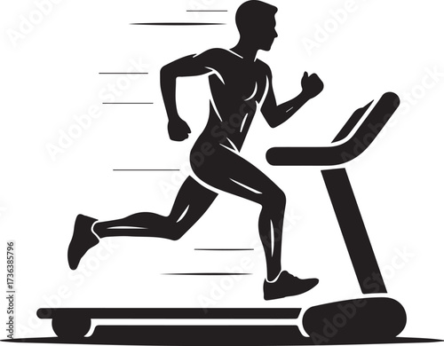 Black Vector Icon: Man Running Fast on a Treadmill - High-Intensity Cardio Workout and Fitness