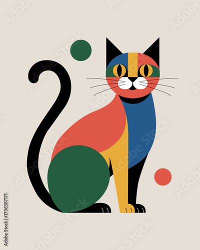 Cat portrait in minimalistic geometric shape. Abstract contemporary poster. Wall art design.