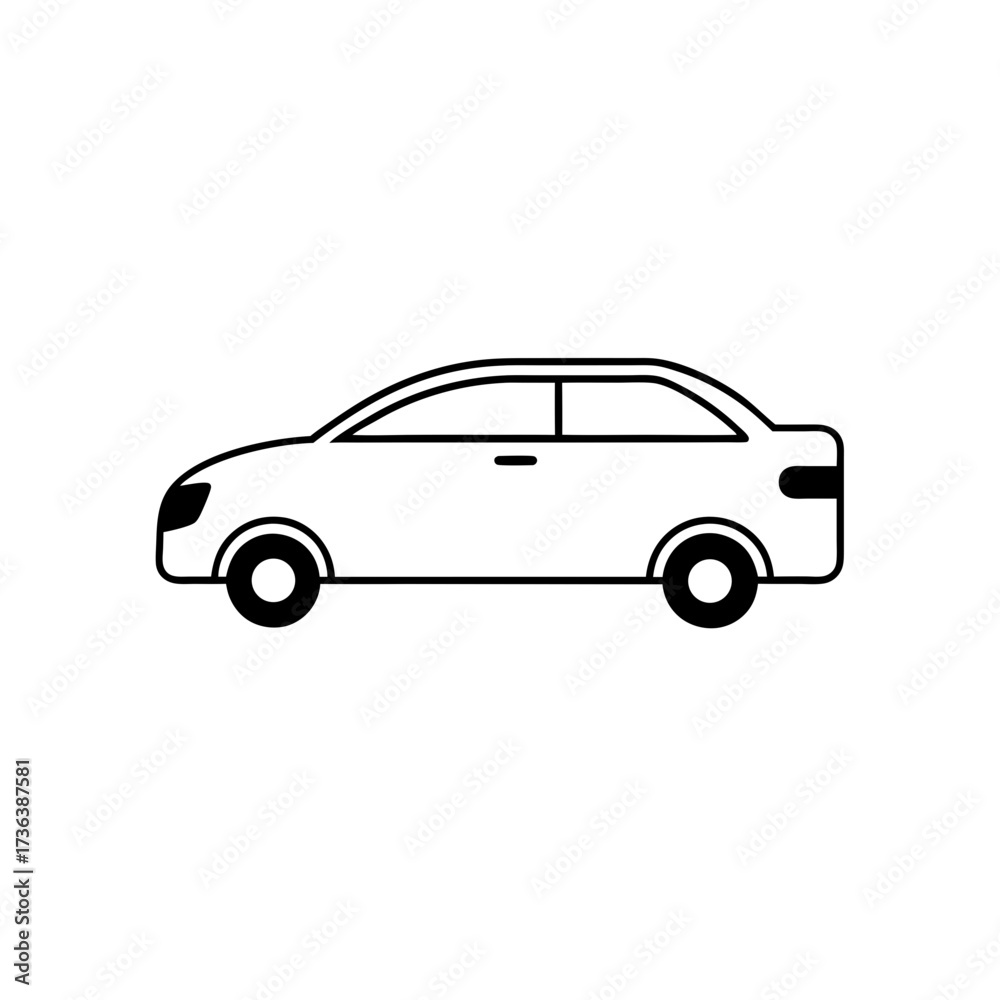 Fototapeta premium Simple outline drawing of a sedan car silhouette