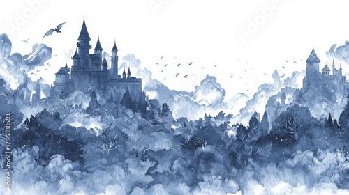 Magical Dragon Battle Illustration in Enchanted Castle Realm