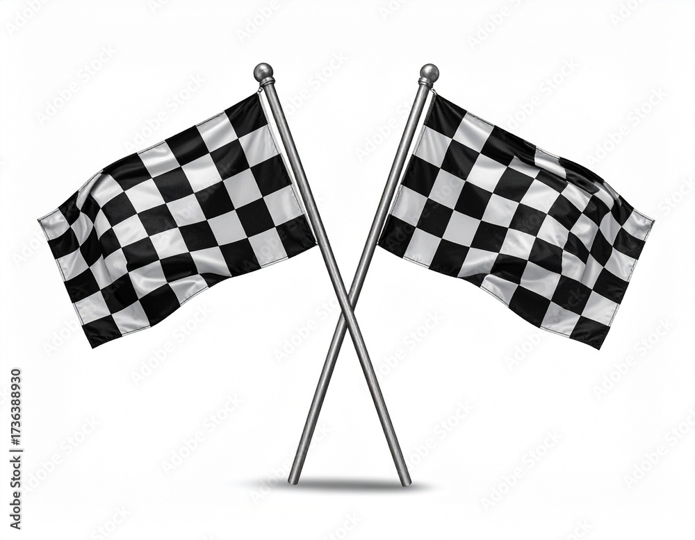 Fototapeta premium Two Crossed Checkered Racing Flags Isolated on White background