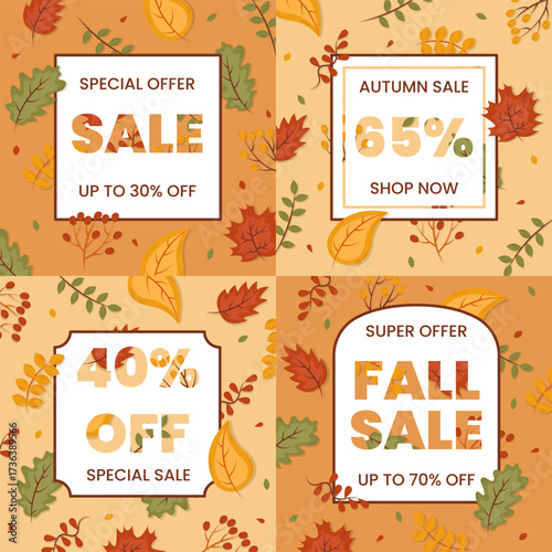 Autumn sale background layout decorate with leaves for shopping sale or promo poster and frame leaflet or web banner. Vector illustration template.