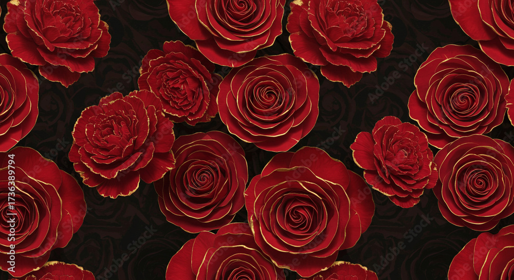 Fototapeta premium Seamless Red Flower Bed Sheet Design with Realistic Petals