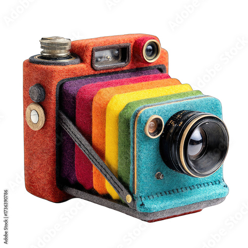 Colorful vintage camera, vibrant hues, rich textures
