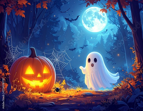 Generated imageLittle Ghost in Halloween Forest