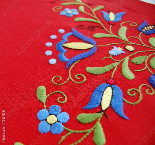 Vászonkép kashubian embroidery, hand made embroidery on linen