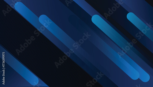 blue modern abstract wide banner with geometric shapes. Dark blue and white abstract background