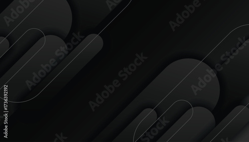 Modern dark black abstract horizontal banner background with glowing geometric lines. Shiny blue diagonal rounded lines pattern. Futuristic concept.