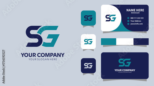 Creative SG logo design with business card mockups for brand identity and marketing collateral, perfect for a modern company looking to stand out