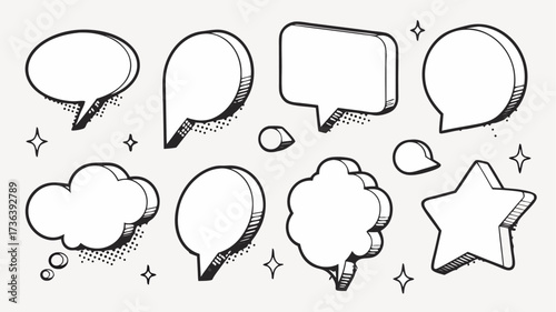 Hand-Drawn Speech Bubbles and Starbursts Set, Great for Adding Fun Flair to Presentations or Websites, Engaging Callouts and Attention-Grabbing Elements