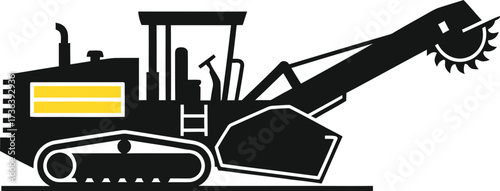Trencher machine vector illustration heavy construction equipment for road and pipeline work