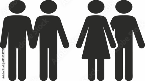 Inclusive community celebrating diversity and unity, showcasing various relationships and partnerships in a simple, modern way with gender equality elements