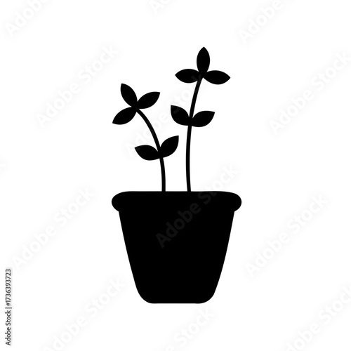 Simple black silhouette of a houseplant in a terracotta pot vector