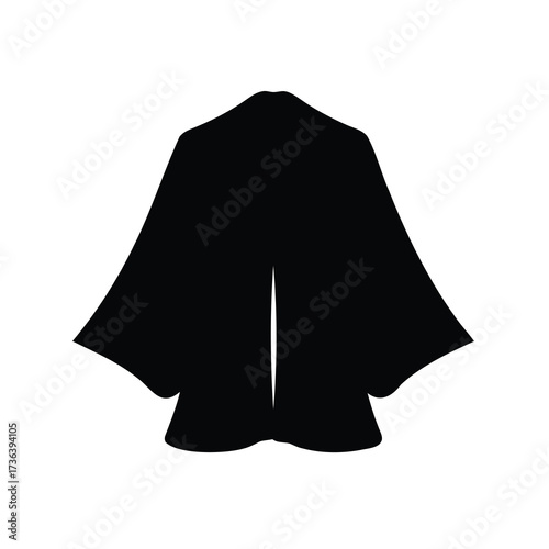 Silhouette of a traditional kimono robe against a bright white background