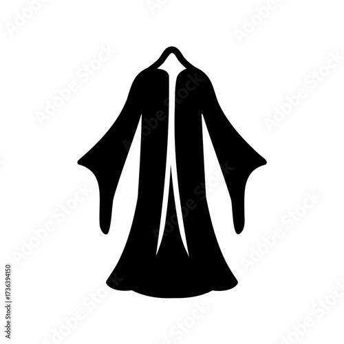 Black Cloak Silhouette on White Background, a Symbol of Magic and Mystery