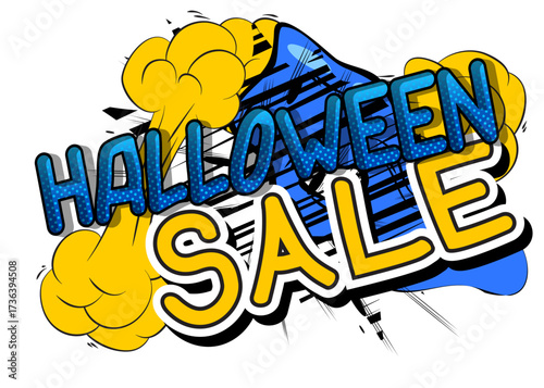 Modern creative pop art vibrant comic book style Halloween Sale text. Cartoon design.