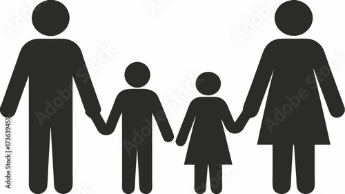 Happy family icon holding hands symbolizes unity, connection, and love, ideal for parenting resources, family services, and child welfare campaigns