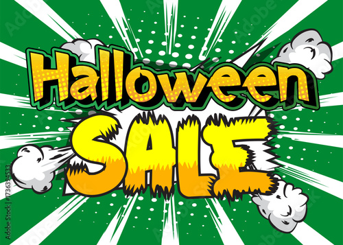 Modern creative pop art vibrant comic book style Halloween Sale text. Cartoon design.
