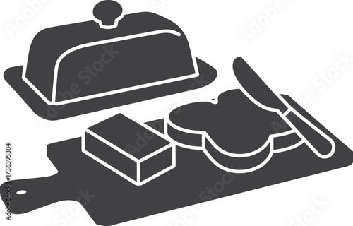 Simple silhouette of butter toast and knife on cutting board
