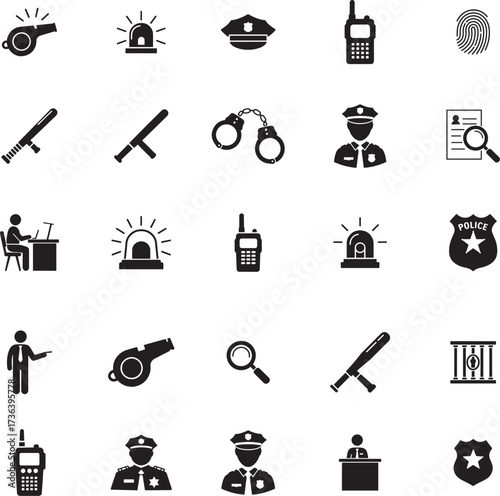 Police and Law Enforcement Icons Silhouette Set