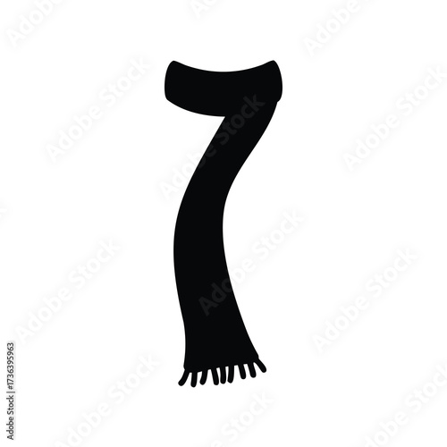 Stylized black winter scarf with fringe, isolated on a white background