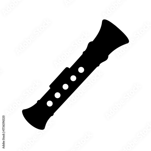 Isolated black silhouette of a recorder flute for musical instrument illustration