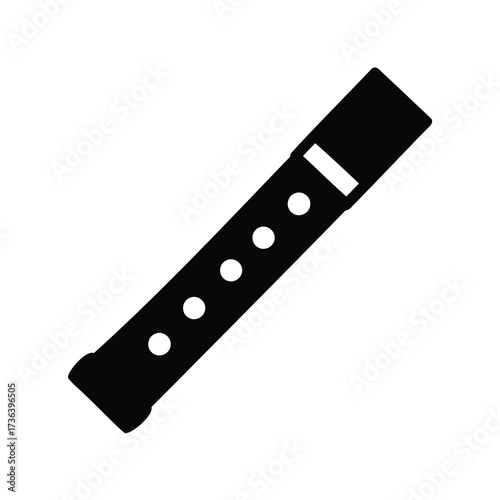 Simple black and white image of a woodwind musical instrument with holes