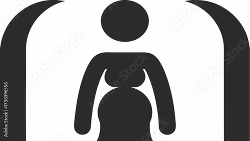 Stylized icon representing pregnancy and motherhood, featuring a pregnant figure framed by arches, symbolizing new life and protection, scalable design