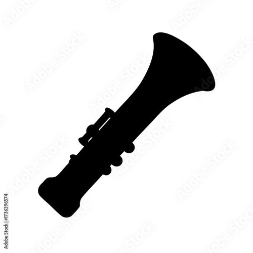 Silhouette of a simple clarinet woodwind musical instrument on a white background