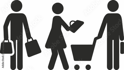 Simple shoppers illustration ideal for retail promotions, e-commerce designs, or consumer behavior studies showcasing diverse shopping styles in a modern way
