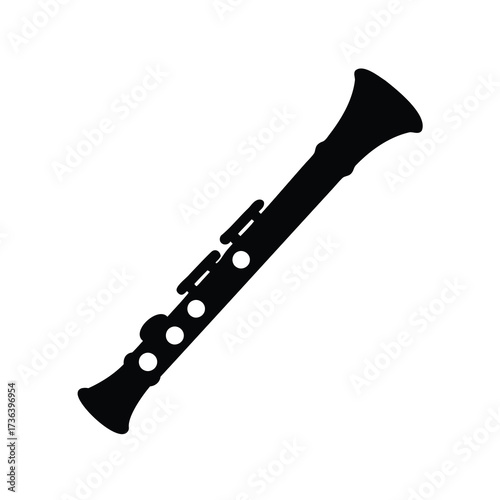 Simple silhouette of a classical clarinet instrument isolated on a white background